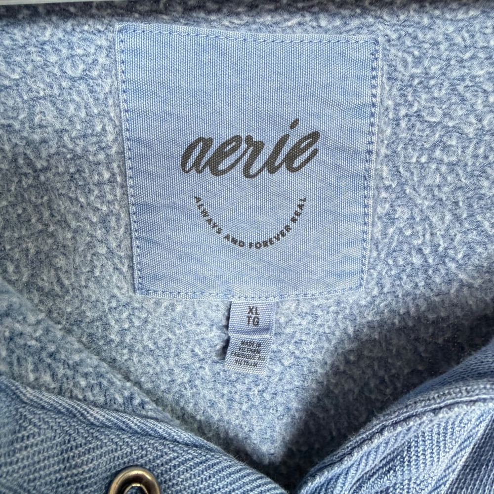 Aerie Getaway Quarter Snap Sweatshirt Oversized Washed Blue Fleece XL - Picture 2 of 7
